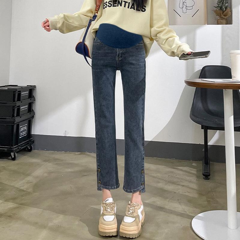 #Беременные женщины сигаретная трубка высокая эластичность джинсы персонализированная весна и осень верхняя одежда брюки для живота повседневный свободный модный мать