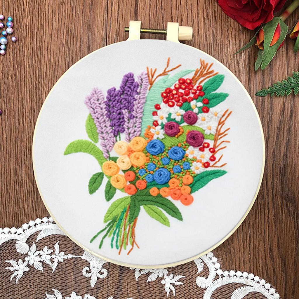 4 Pack Flowers DIY Embroidery Kit with Embroidery Hoop Embroidery Starter Kit 30x30cm for Adult Beginners Gift for Women