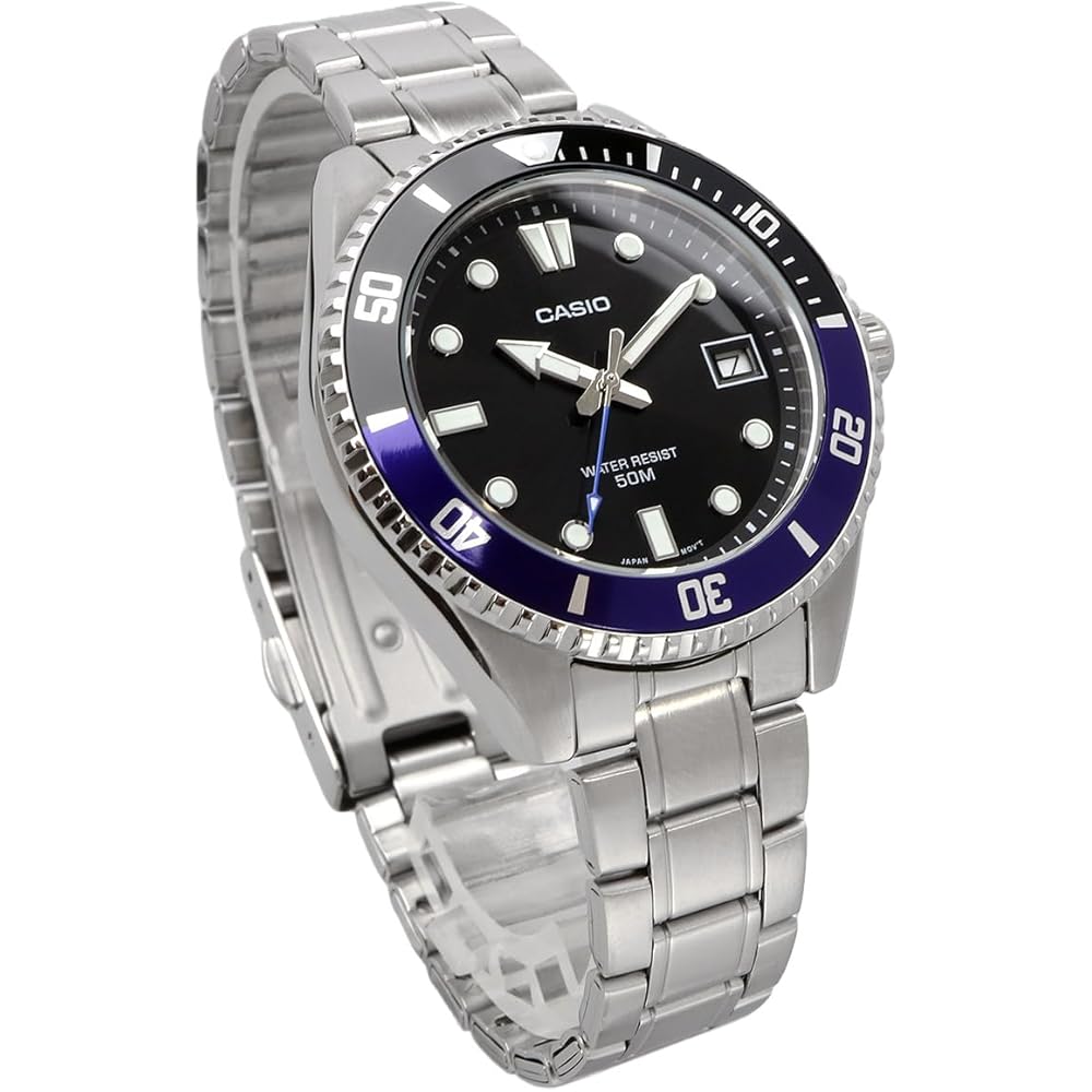 Casio Standard Analog Watch MDV-10D-1A2V Black Blue Bezel Metal Band Unisex