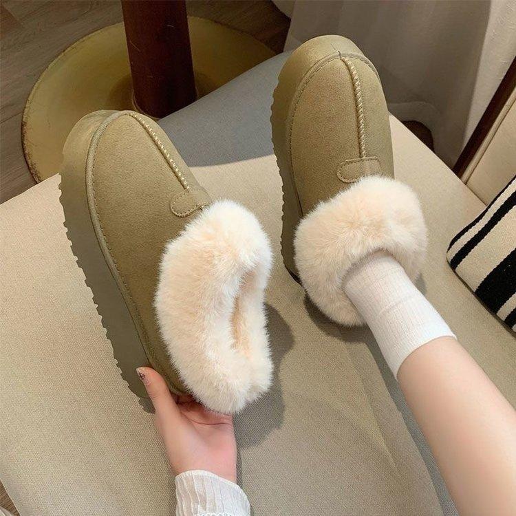 Low-top fluffy snow boots annual thick-soled non-slip bread shoes piled and thickened warm cotton shoes