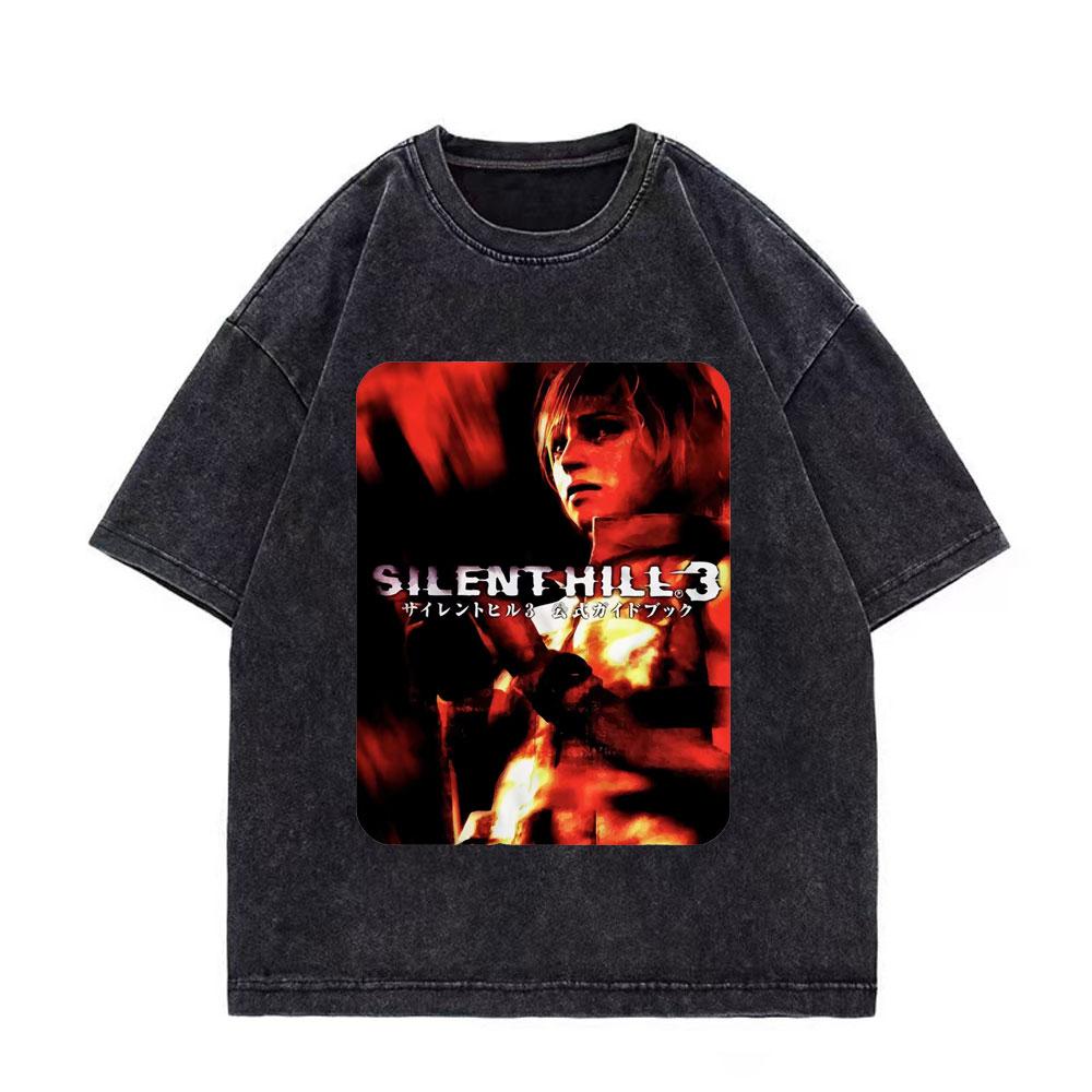 Игра Silent Hill Винтажная стираная футболка Мужская Женская Готическая Мода Футболки Высококачественный Хлопок Оверсайз Футболки Уличная Одежда