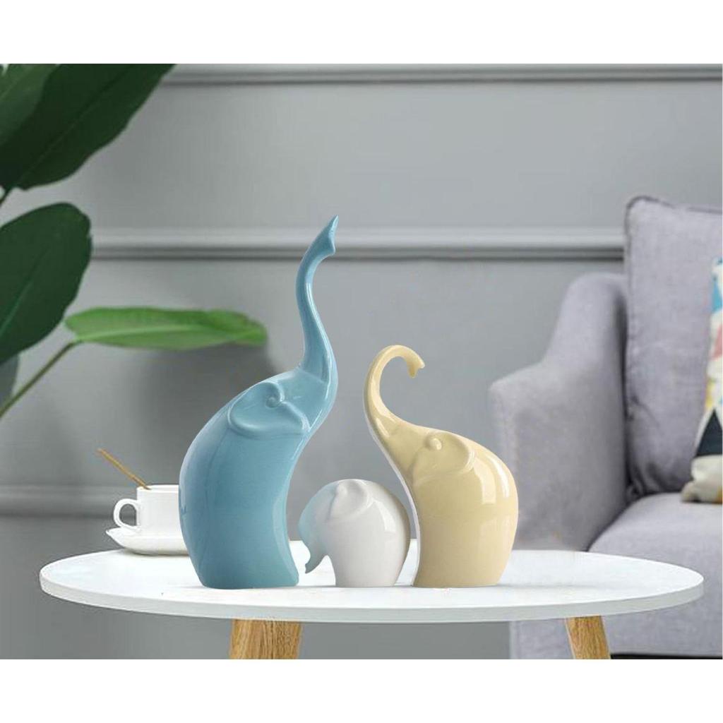 Beautiful Ceramic Multicolour 3 Pcs Elephant Family for Home Decor (Pack of 1, Multicolor)