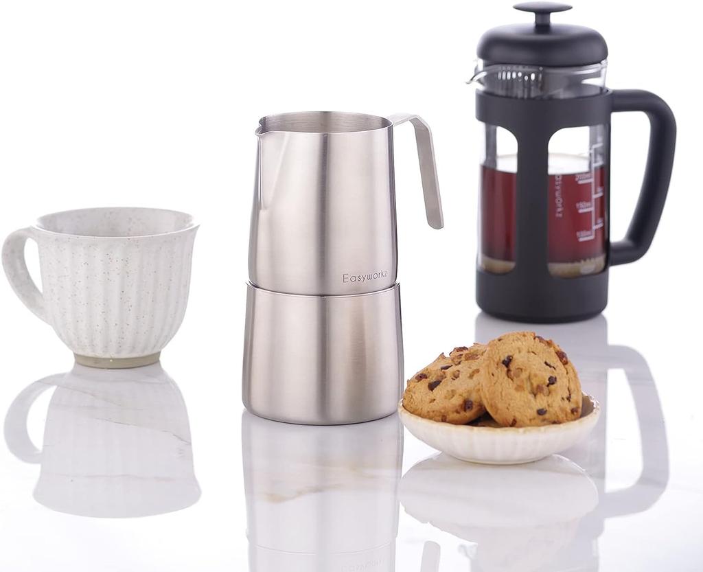 Easyworkz Stainless Steel Creamer and Sugar Bowl Set with Spoon, Stackable [Brushed Silver]