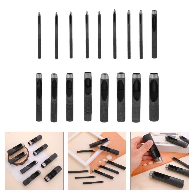17Pcs Leather Hole Punches Set 4mm-20mm Round Hole Puncher Tool Hollow Hole Punching Tool for Leather Belt Watch Band