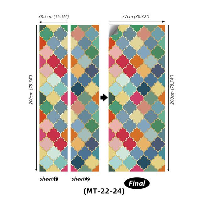 PVC Full Door Stickers Wall Decoration Bedroom Kids Room Cartoon 3D Wallpaper Abstract Line Wardrobe Home Renovation Art Murals