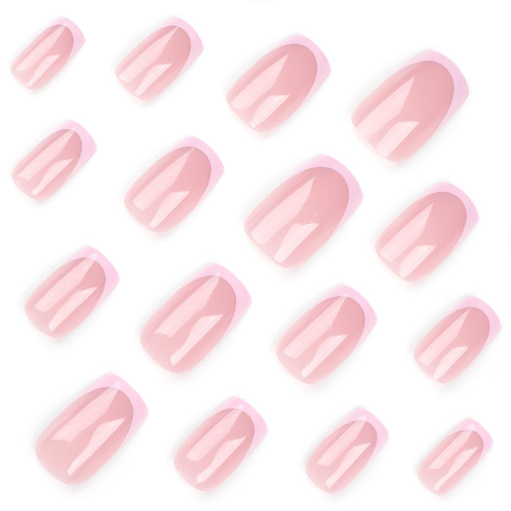 24 Pieces Short Rectangular Nail Nail Piece Simple French Pink Manicure Nail Piece