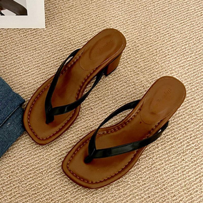 Fashion Footwear Round Heels Slippers Shoes For Women Flip Flops Summer Beach Female Fashion Shallow Ladies Heels Slides Slippers Shoes