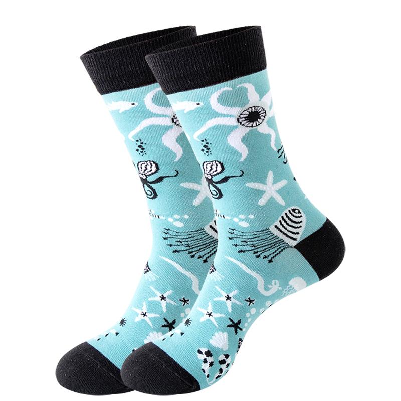 Новые модные мужские носки японские носки Harajuku Happy Cartoon Socks носки с морским коньком, крабом, креветкой, коралловыми носками, трендовые мужские чулки, забавные носки
