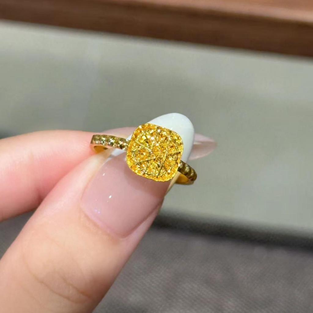 Sugar Cube Earrings Necklace Set Yellow Gold Brushed Small Square Ring Pendant Jewelry Set
