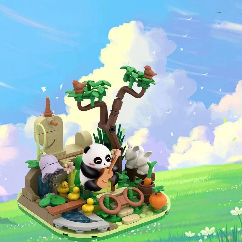 Симпатичные панда, строительные блоки, зоопарк, пейзаж, сборка, модель, кирпичи, креативное украшение для рабочего стола, детские рождественские игрушки «сделай сам», подарки