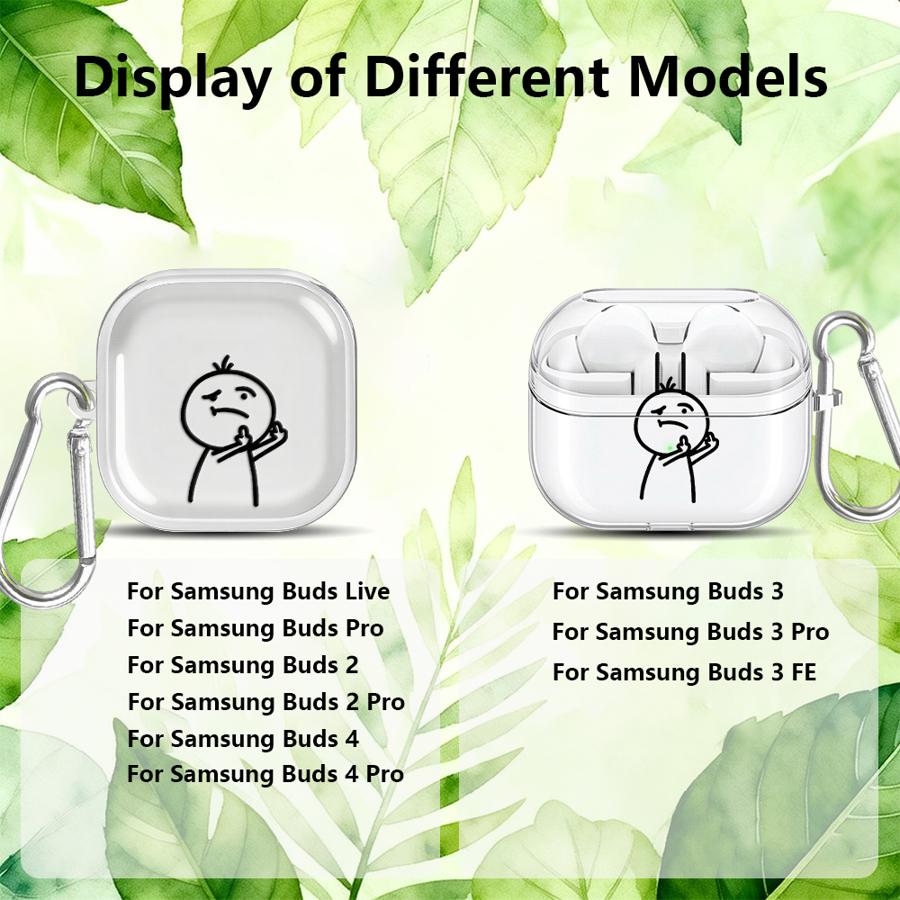 Чехол для Samsung Galaxy Buds 2Pro 3 FE Live 3Pro 4Pro 4 Pro 2 Прозрачный Чехол для Наушников Обложка С Крючком Мультяшный Крутой Стикермен