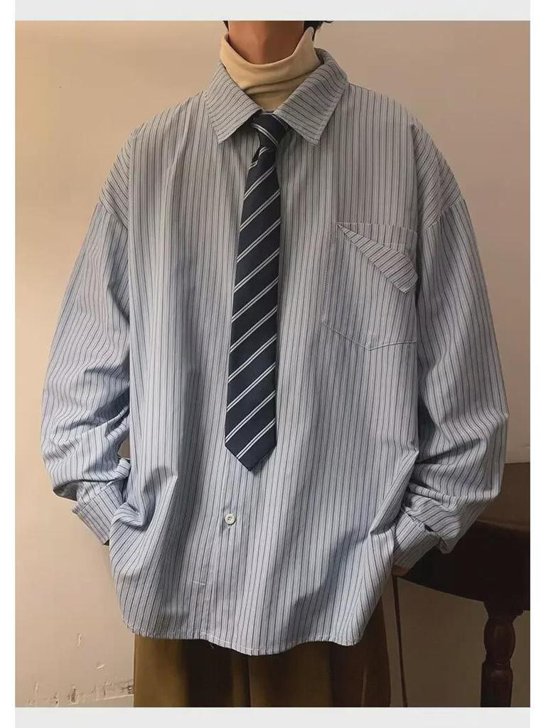 Men's Khaki Striped Shirt – Autumn Cityboy Japanese Retro Style