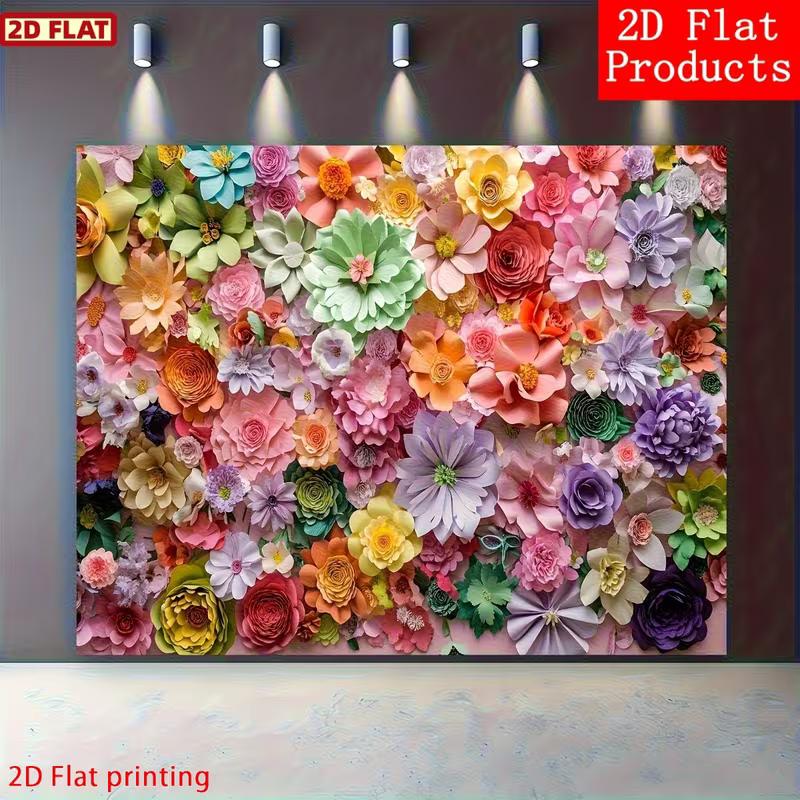 2D Bright Paper Flower Wall Backdrop, Colorful Floral Background