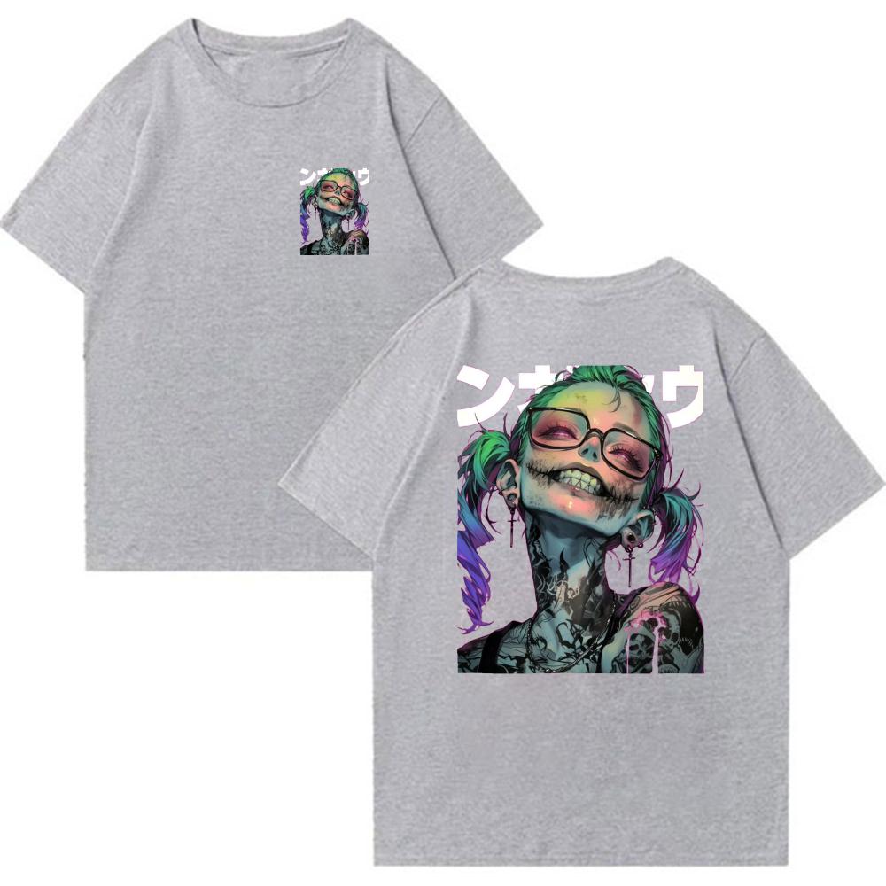 Tattoo Zombie Girl Anime Graphic T Shirt Unisex Front Back Double Print Harajuku Gothic Soft Cotton Streetwear