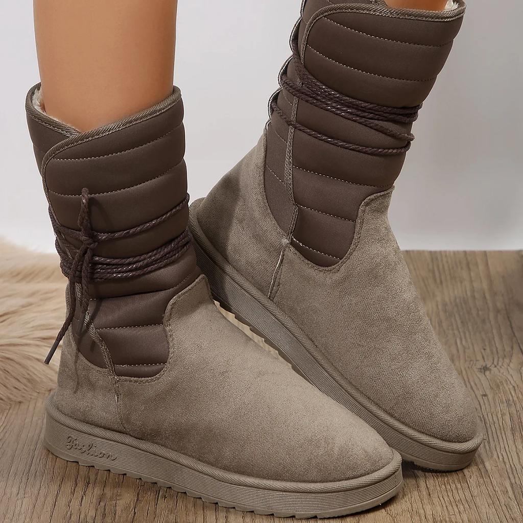 Большой размер до середины икры Зимние сапоги Женские 2025 Зима Новые Теплые Женские Хлопковые Сапоги на Платформе Шнуровка Мех Водонепроницаемая Обувь для Женщин