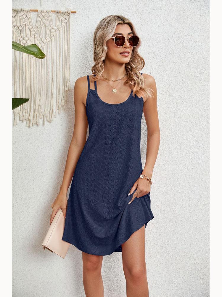 2025 Лето Круглый вырез Без рукавов Однотонные повседневные платья Холтер Женская модная элегантная женская одежда