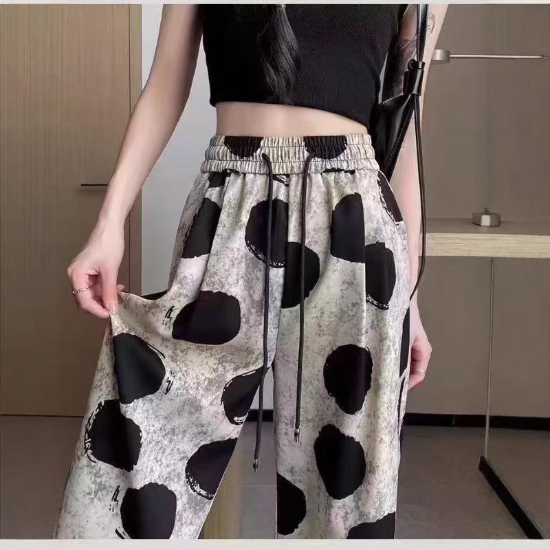 Blue and White Porcelain Retro Style Printed Pants Lazy Wind Loose Pendant Casual Pants Versatile Meat Covering and Thin Floor Pants
