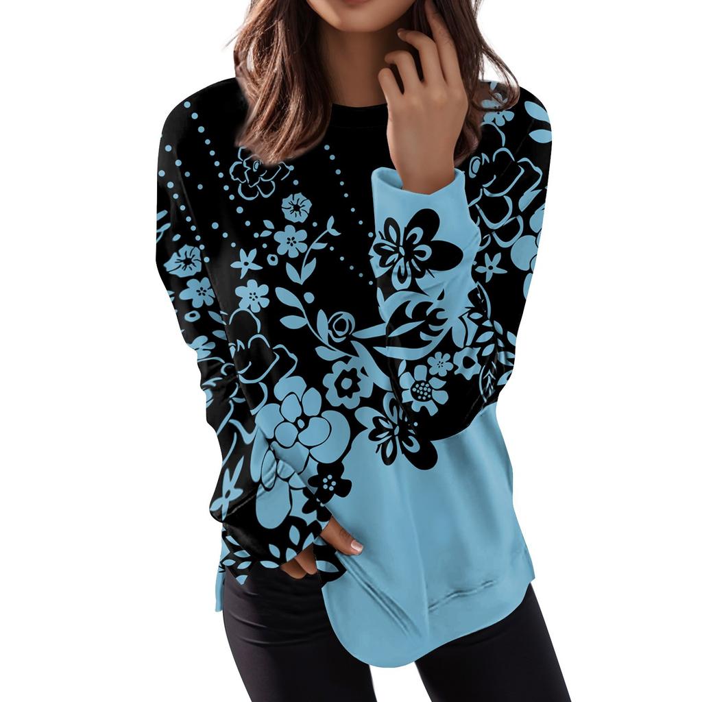 Женский повседневный модный пуловер с длинным рукавом и круглым вырезом с принтом