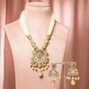 Gold-Plated Handcrafted Artificial Traditional Jewelry Set-Ruby/Kundan Stones & Pearl Beaded Multistrand with Matching Earrings For Women and Girls
