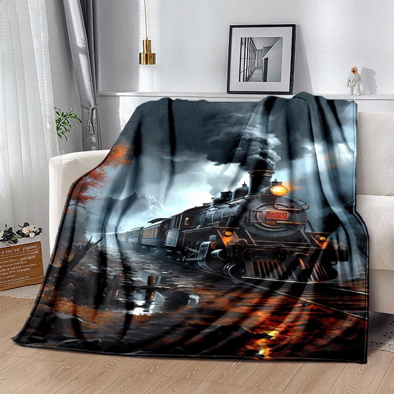 1pc Train Printing Lightweight Flannel Blanket, Comfortable and Warm Blanket, for Camping Sofa Bed and Couch Office, Suitable for Gift Blanke