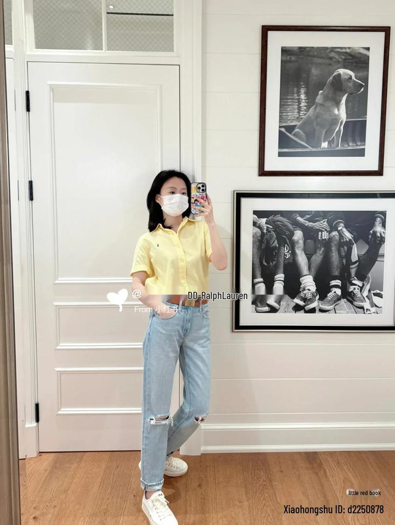 2025 Summer Ralph RL Little Pony Embroidered Pure Linen Goddess Short-Sleeved Shirt