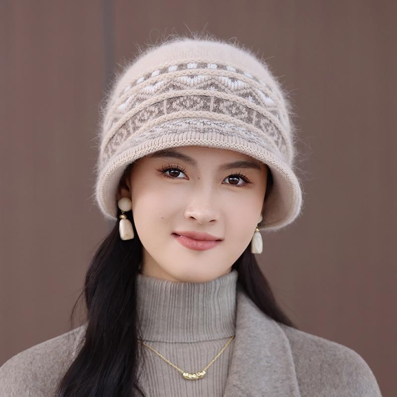 Womens Hat New Double Warm Rabbit Fur Hat Knitted Wool Hat In The Elderly Fisherman Hat
