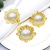 12pcs/lot Simple and Fashionable Pearl Flower Shaped Napkin Ring Gold Napkin Button Napkin Ring