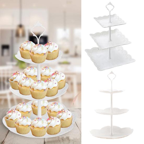 Подставка для кексов, башня, демонстрационная стойка для десертов, трехъярусная конструкция, не содержит бисфенол А, простая сборка, многоярусный поднос для сервировки торта на свадьбу