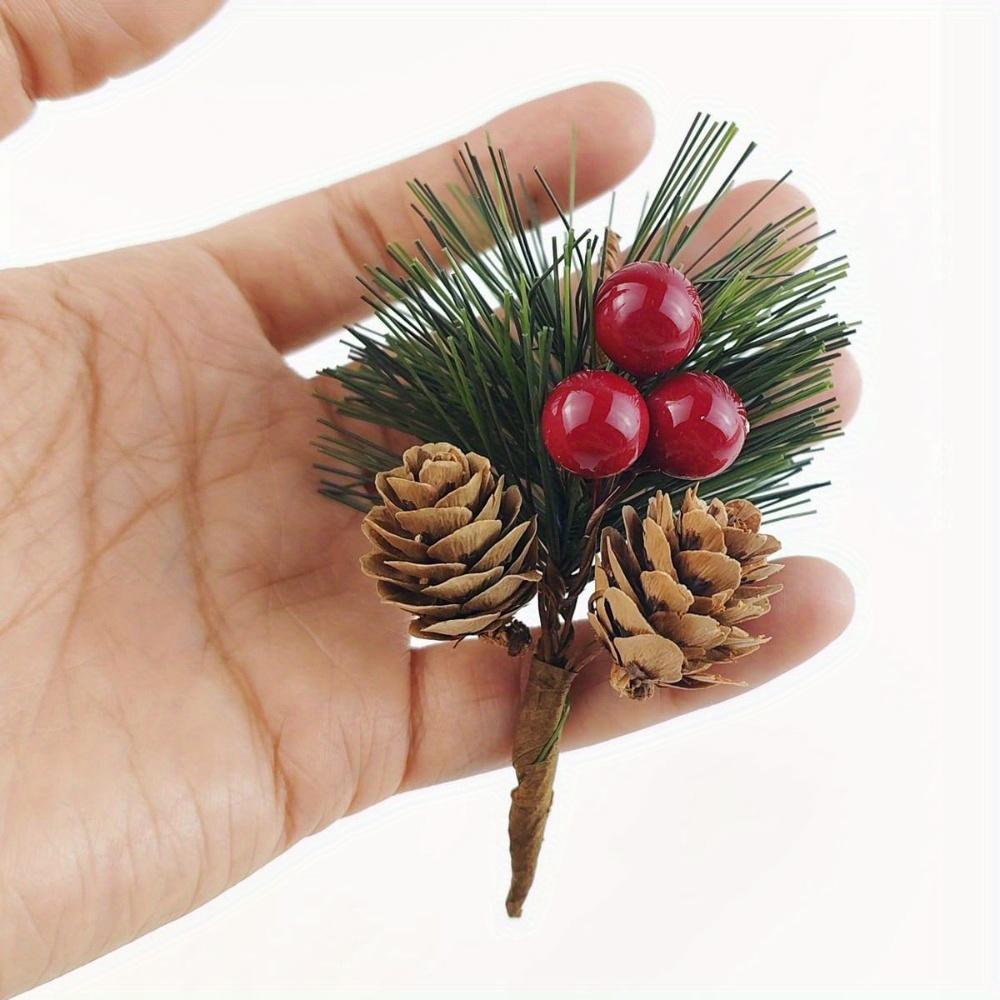 10 шт. Искусственные сосновые ветки с красными ягодными стеблями, маленькие искусственные ягоды, сосновые шишки, ветки для поделок, рождественской елки