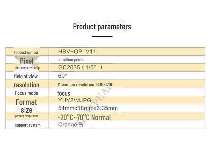 Orange Pi GC2035 2MP 60° Fixed Focus Camera Module