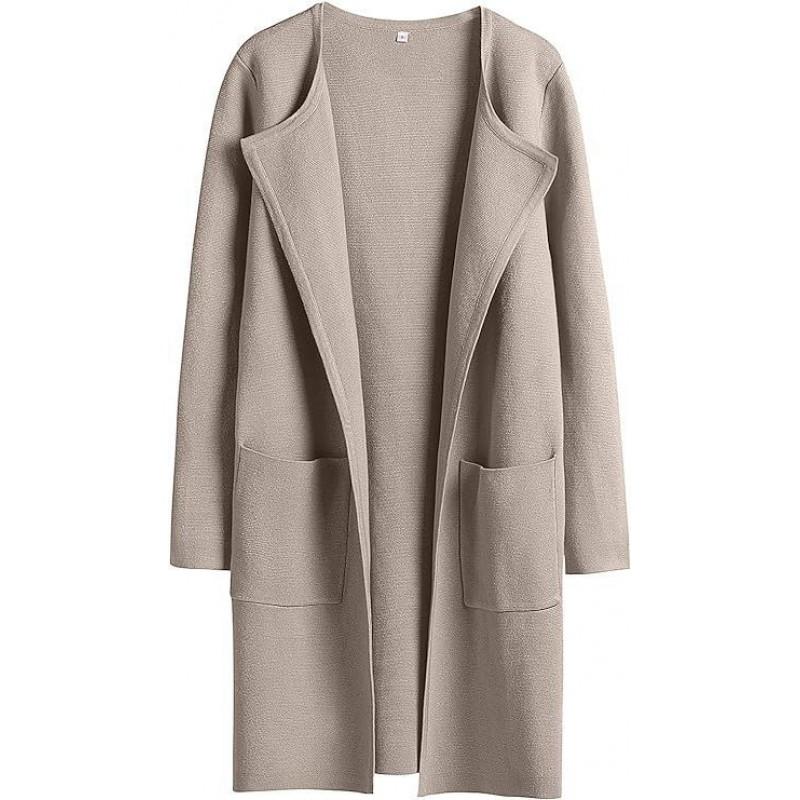 Womens Oversized Wool Blend Coat Longline Casual Outerwear With Notched Collar Pure Color