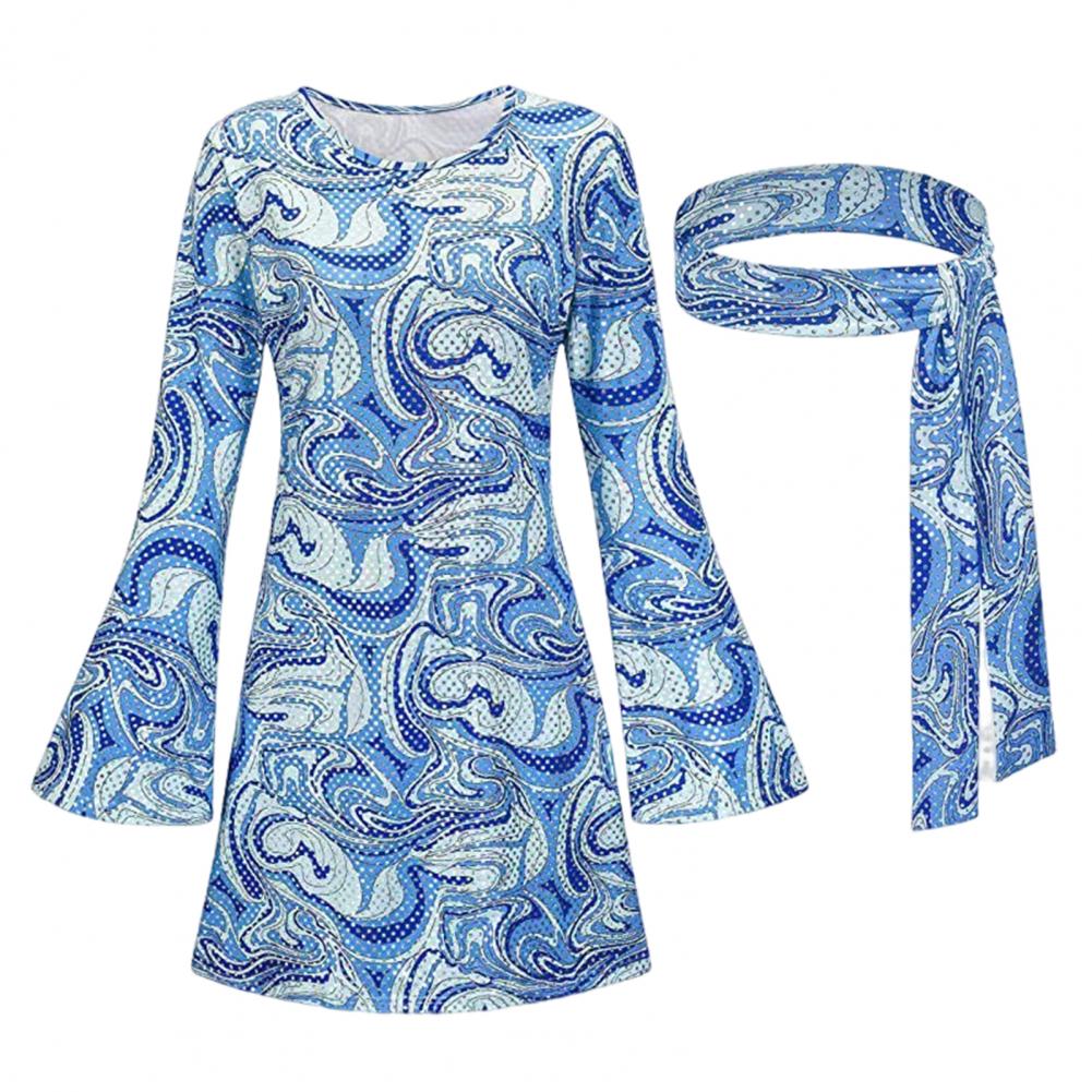 Женский комплект с платьем и повязкой на голову, ретро-платье с пайетками и рукавами-колокольчиками для женщин, костюм для Хэллоуина, диско-танцевальная вечеринка с повязкой на голову