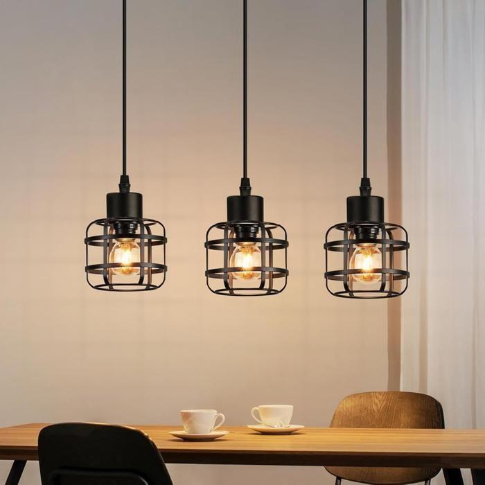 Suspension - NETTLIFE - Suspension 3 lumières E14 - Métal noir - Hauteur réglable