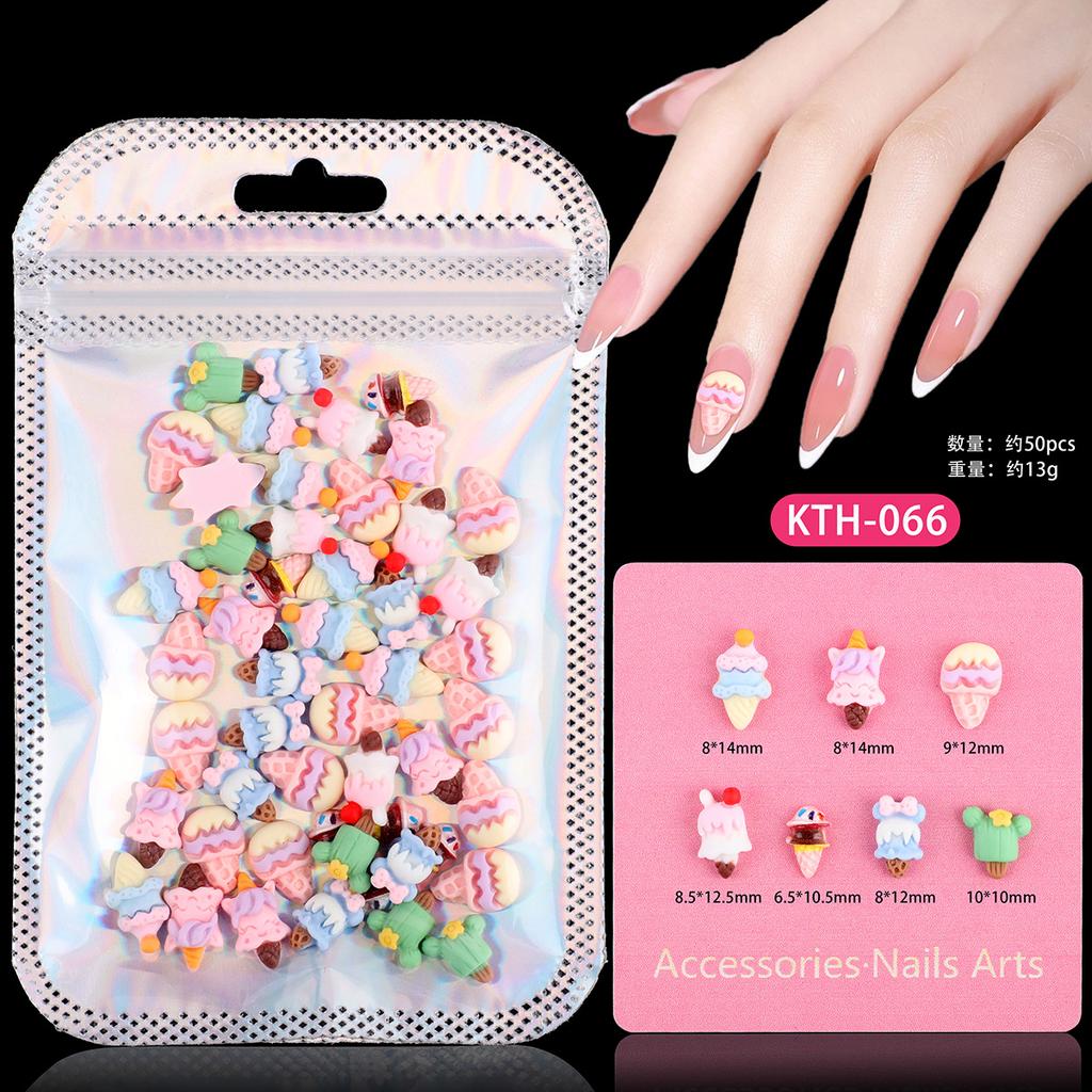 Nail Art Sweet Small Fresh Three-Dimensional Resin Candy Cookies Donuts Ice Cream Ice Cream Mixed Wear Nail Accessories