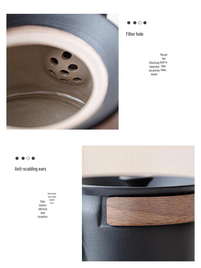 Элегантный портативный керамический чайный набор с деревянным подносом: 1 чайник и 4 чашки для приключений на открытом воздухе