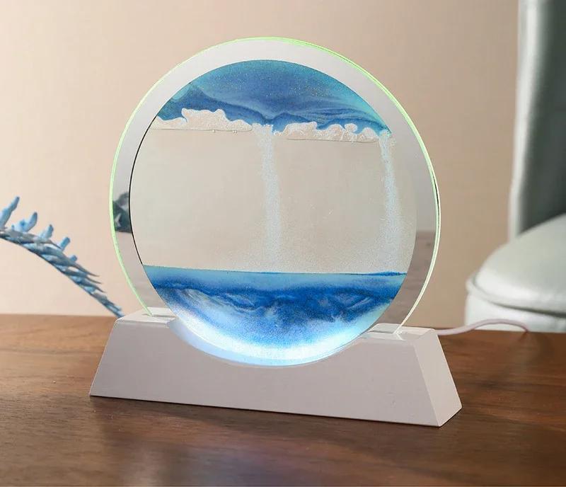 Песочный пейзаж Движущаяся песочная картина Настольная лампа 3D Песочные часы Текучий песок Песочная живопись Офисный стол Домашний декор Подарки