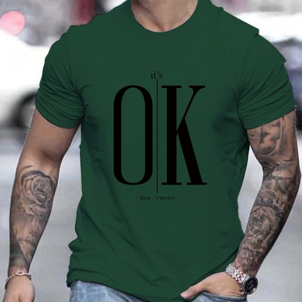 Мужская футболка Ok Text Tees, большие топы с короткими рукавами, быстросохнущая дышащая одежда, летняя рубашка для мужских футболок