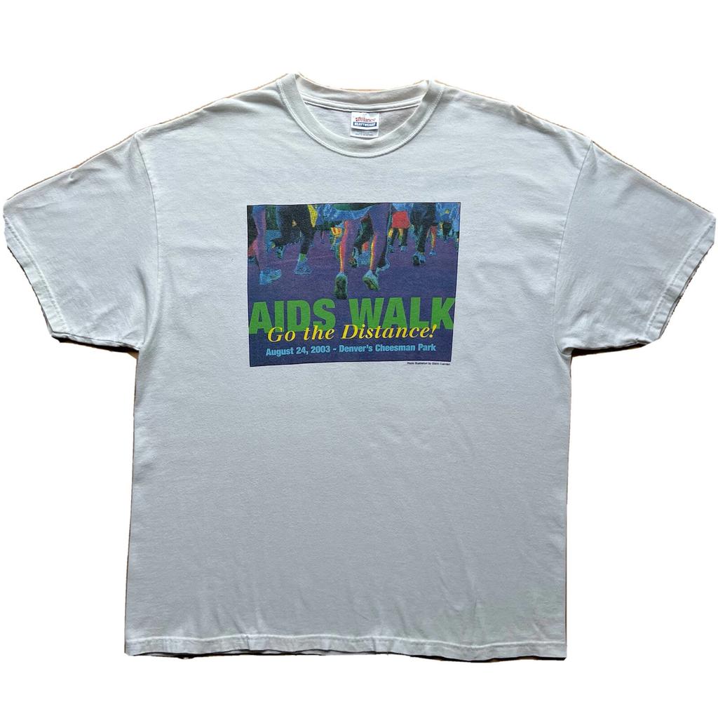 Vintage Aids Walk Shirt XL White Y2K Go The Distance Colorado Running Summer
