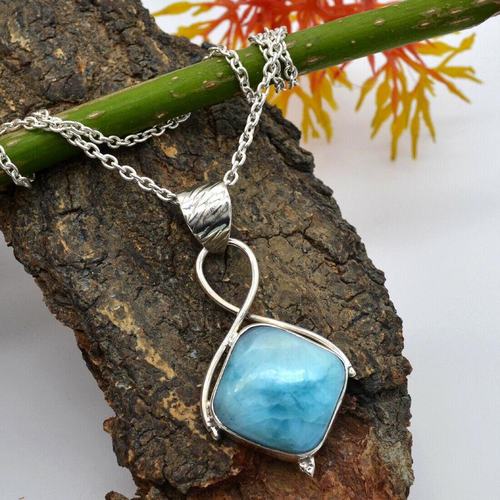 Larimar ожерелье 925 пробы серебряные драгоценные камни ожерелье кулон ожерелье кулон серебряные украшения подарок для женщин