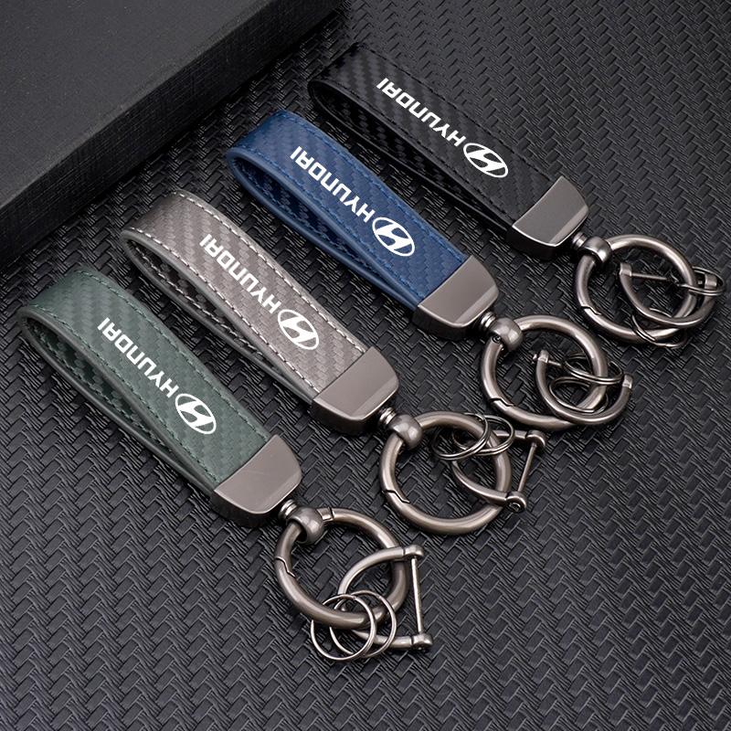 Автомобильный брелок из углеродного волокна, кожи и цинкового сплава, брелок из микрофибры для Hyundai Tucson Accent Elantra Santa fe Sonata I10 I20 I30