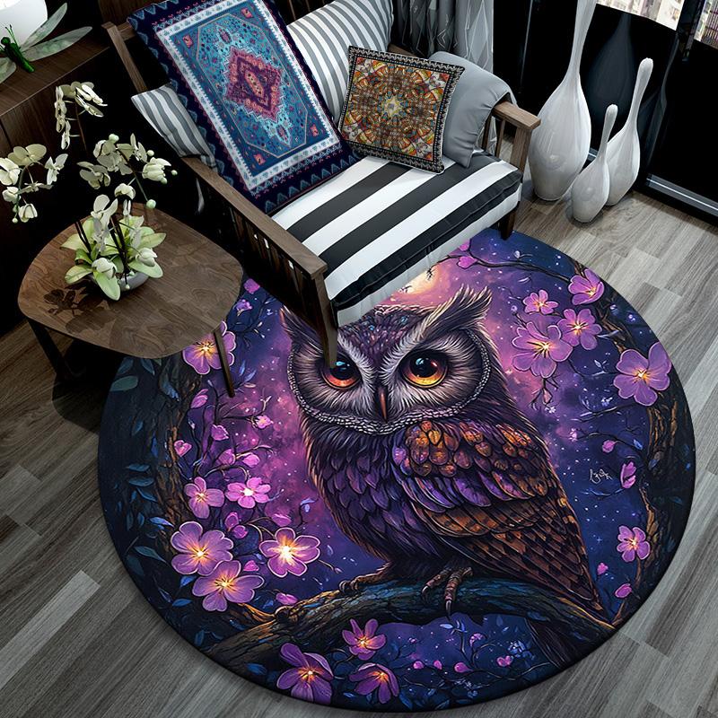Night Owl Round Area Rug,Carpet Rug for Living Room Bedroom Sofa Playroom Decor,Non-slip Floor Mat