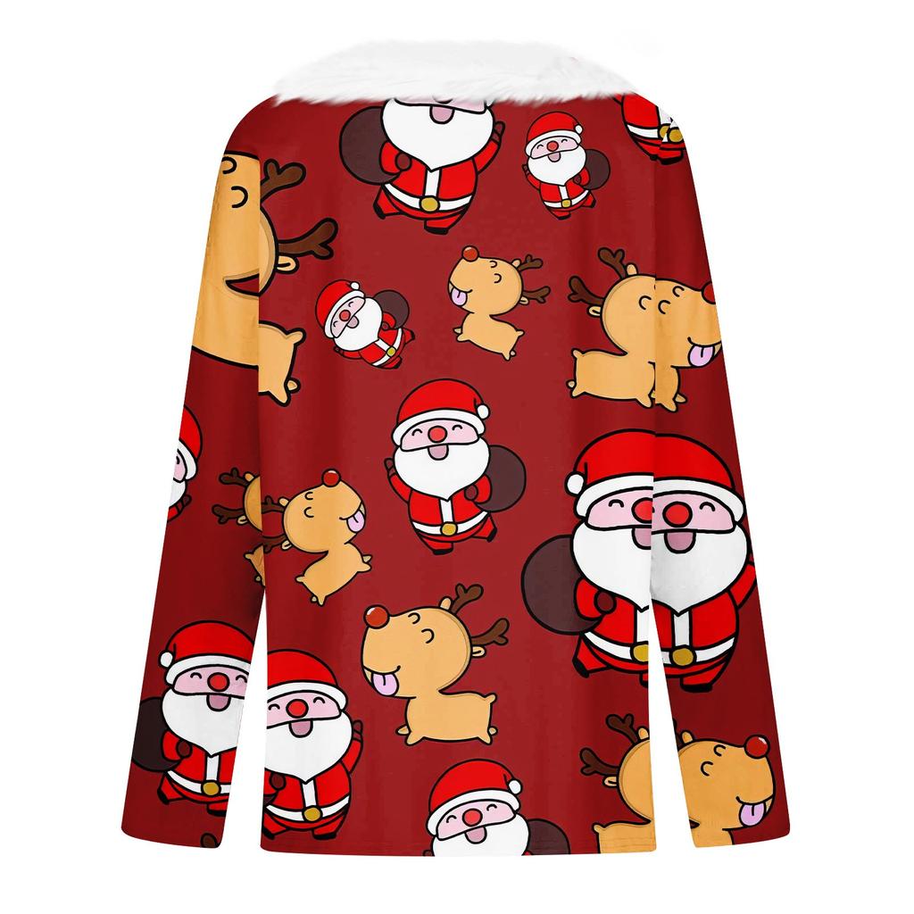 Женская мода с длинным рукавом и рождественским принтом, праздничный воротник, V-образный вырез