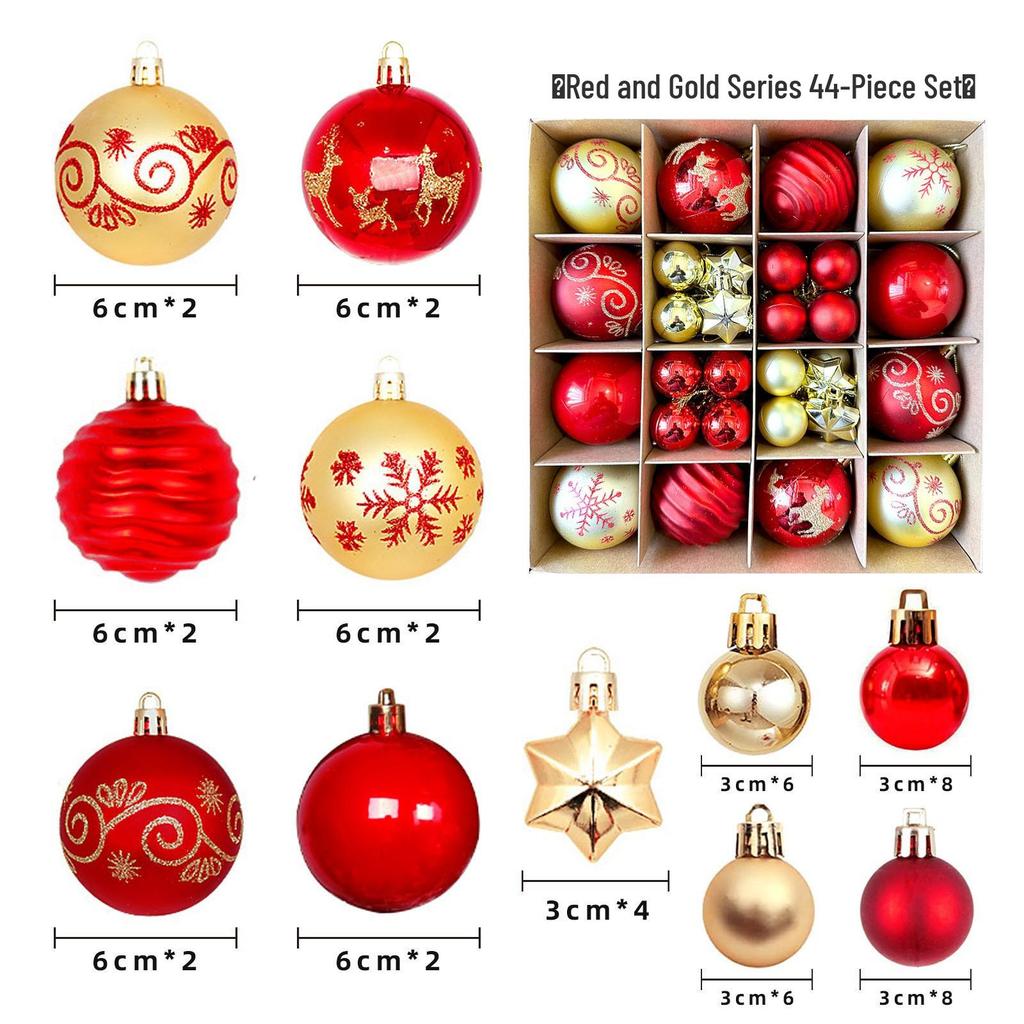 44-Piece Christmas Tree Decoration Set: 6cm Colorful PVC Hanging Balls