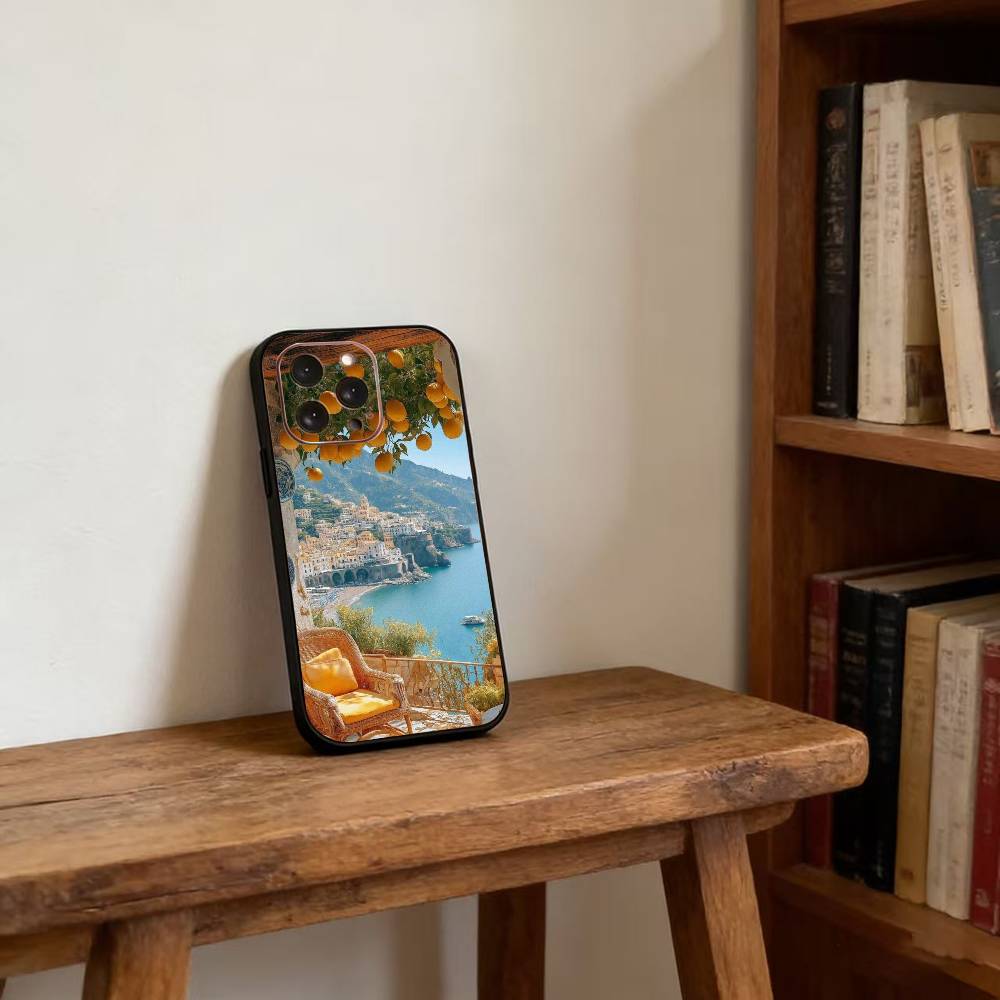 Европейский Амальфитанский Лимон Чехол для Телефона Для iPhone 17, 16,15,14,13,12,11 Plus,Pro Max, Другие Мягкий Черный Чехол