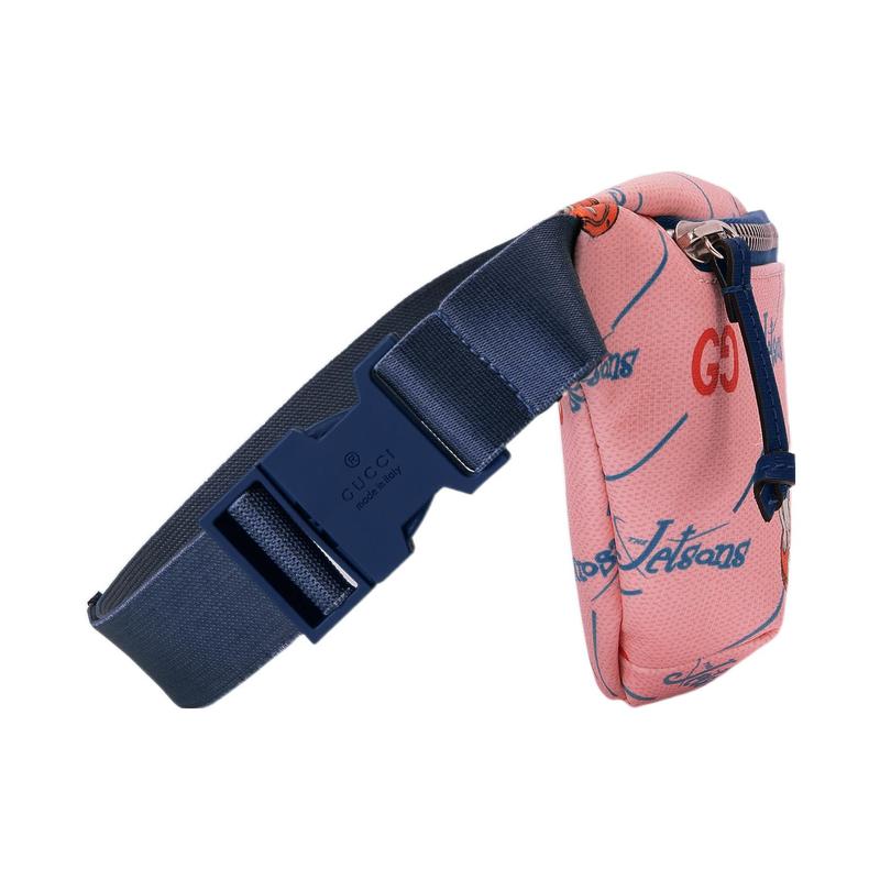 Gucci Letter Logo puppy print zipper closure canvas and leather waist bag regular children's pink