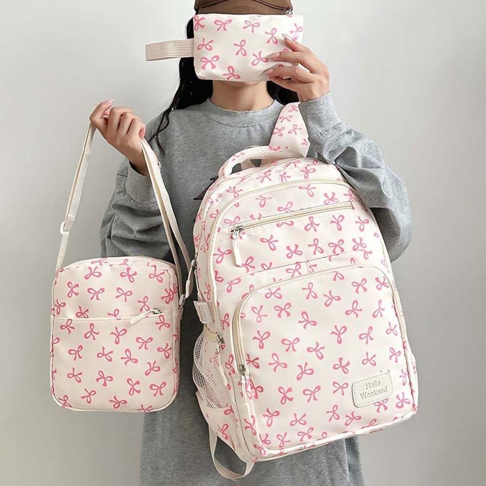 Daypack Three-piece School Bag Set Large Capacity Students School Bag Nylon Bow Backpack Sport