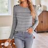Женская блузка осень-зима в полоску, контрастные цвета, круглый вырез, длинный рукав, топ на пуговицах