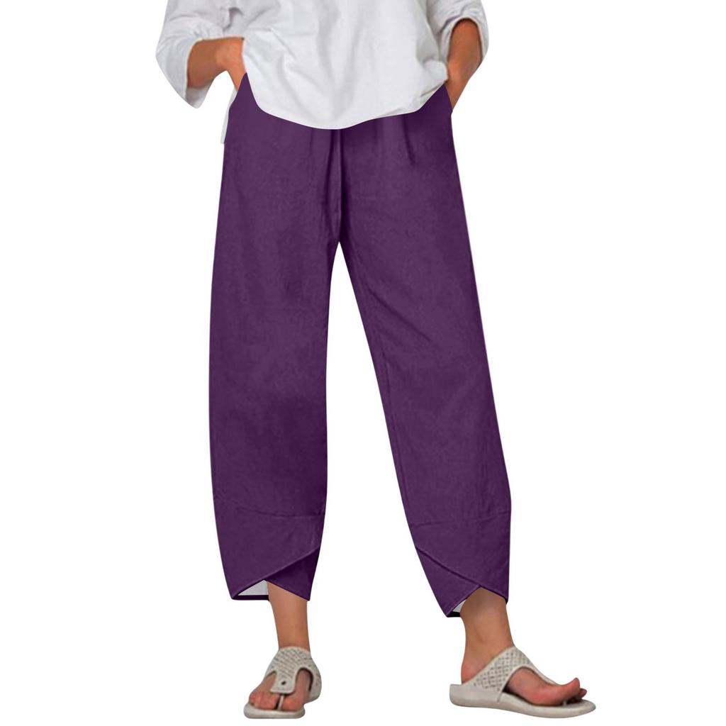Брюки женские летние повседневные широкие брюки с эластичной резинкой на талии и карманами