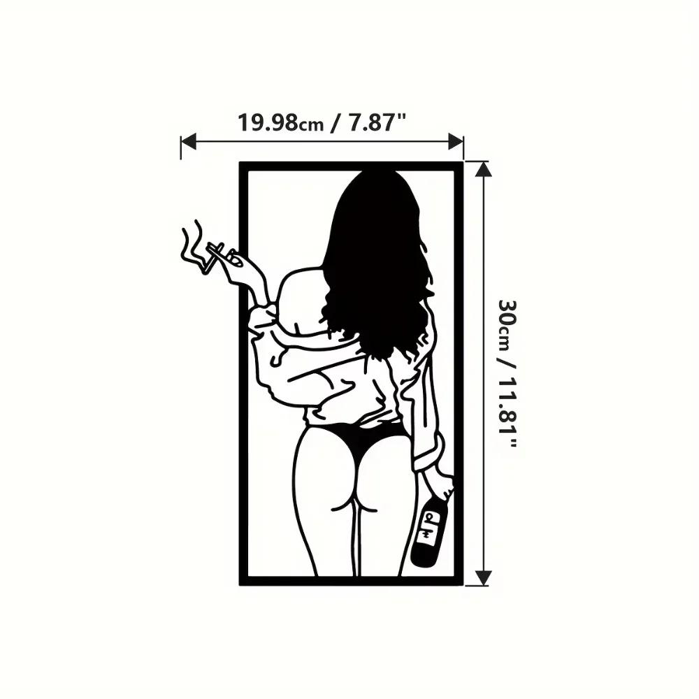 Шикарный цельный металлический настенный рисунок женственный абстрактный линейный рисунок современная женщина сигарета пиво элегантный домашний декор