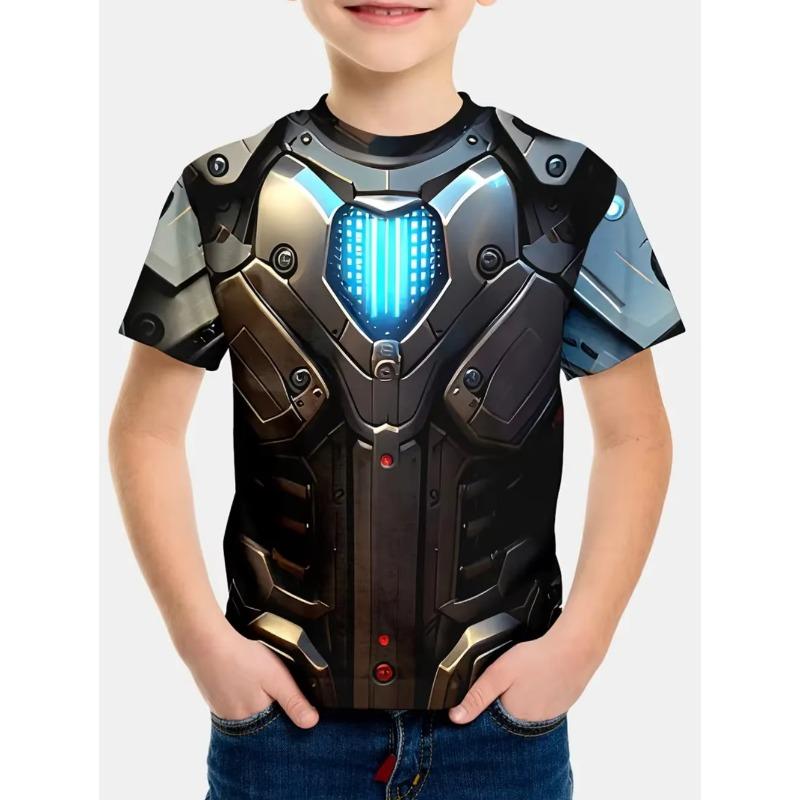 Summer Children's 3D Printed Crew Neck T-Shirt Fashion Versatile Breathable Trend Casual